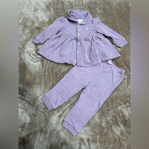 Ralph Lauren Purple Baby Outfit with Button-Up Top and Pants
